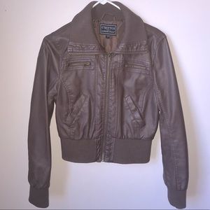 NWOT brown faux leather jacket.